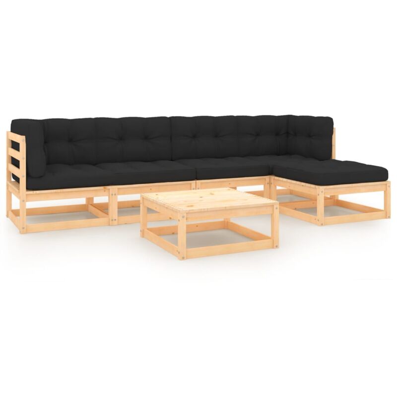 

vidaXL Juego de muebles de jardín 6 pzas y cojines madera pino maciza - Marrón