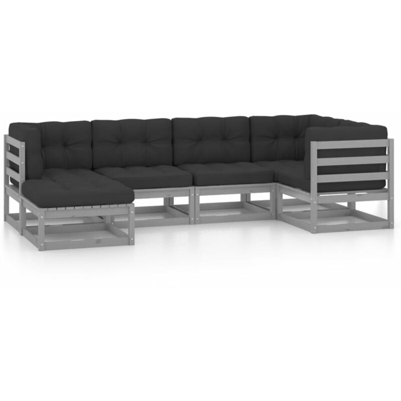

vidaXL Juego de muebles de jardín 6 pzas y cojines madera pino maciza - Gris