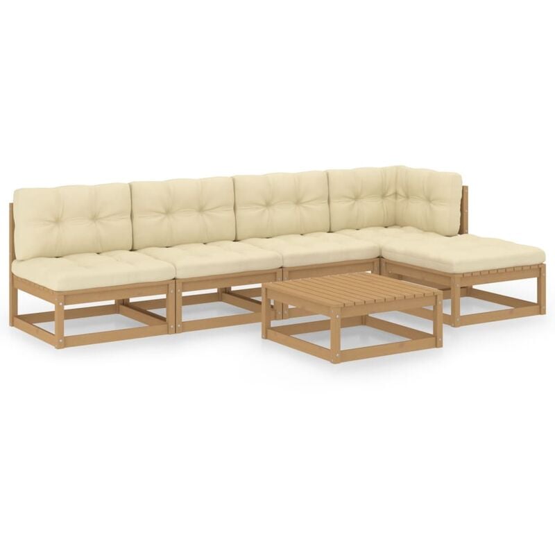 

vidaXL Juego de muebles de jardín 6 pzas y cojines madera pino maciza - Marrón