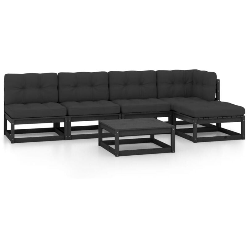 

Vidaxl - Juego de muebles de jardín 6 pzas y cojines madera pino maciza - Negro