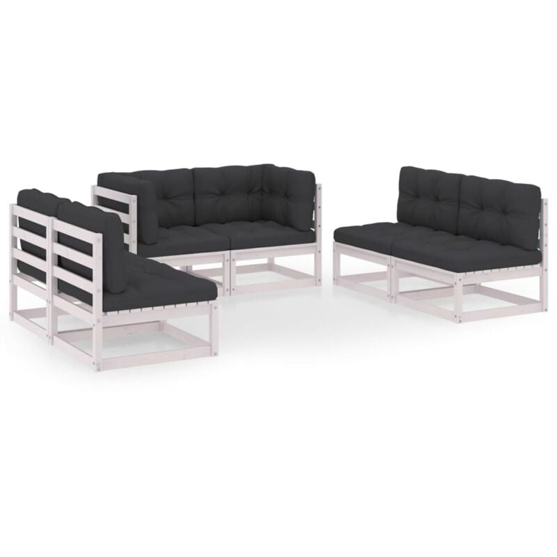 

vidaXL Juego de muebles de jardín 6 pzas y cojines pino maciza - Blanco