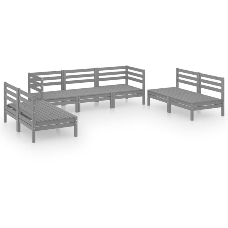 

vidaXL Juego de muebles de jardín 7 piezas madera maciza de pino gris - Gris