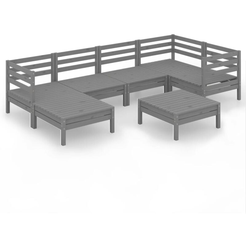 

Juego de muebles de jardín 7 piezas madera maciza de pino gris - Gris - Vidaxl
