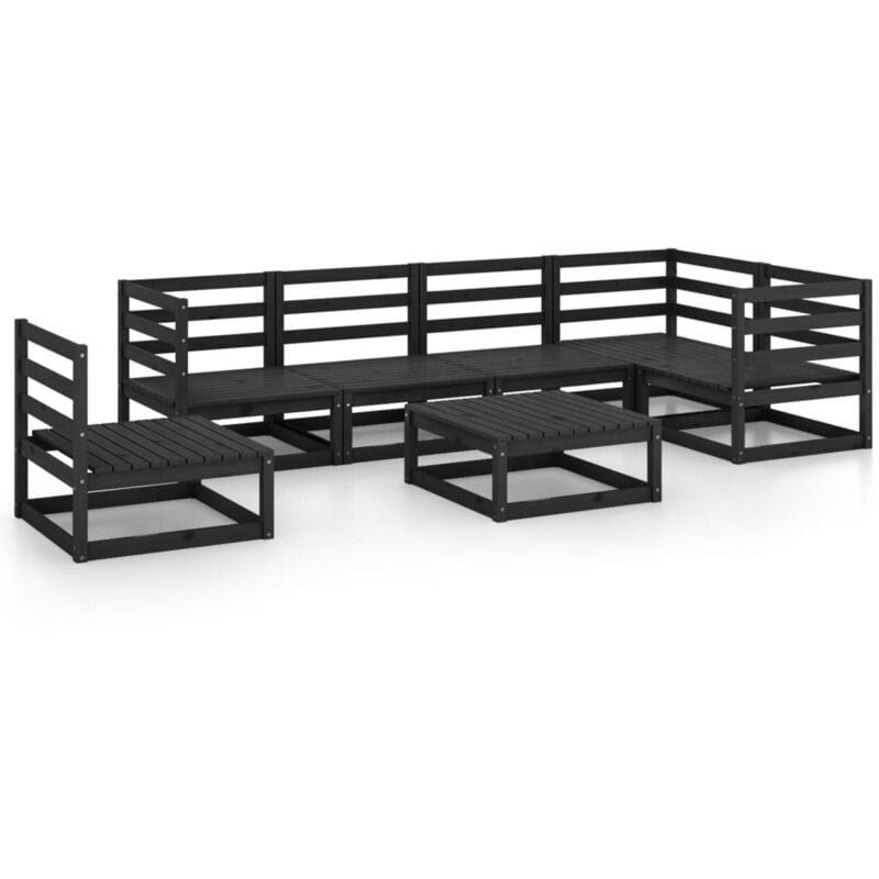

vidaXL Juego de muebles de jardín 7 piezas negro madera maciza de pino - Negro