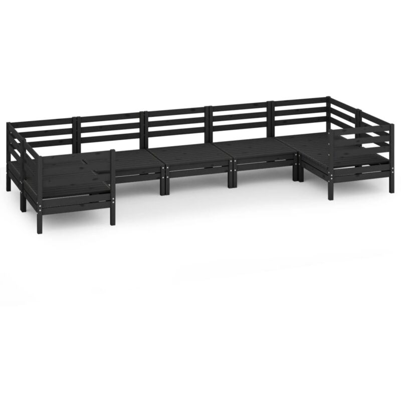 

vidaXL Juego de muebles de jardín 7 pzas madera de pino maciza negro - Negro