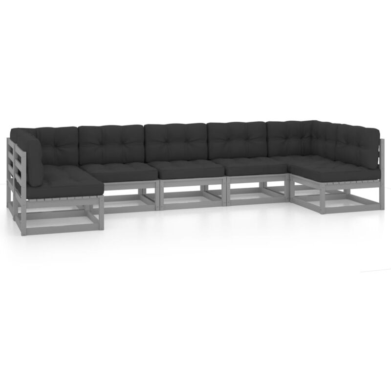 

Juego de muebles de jardín 7 pzas y cojines gris madera pino - Gris - Vidaxl