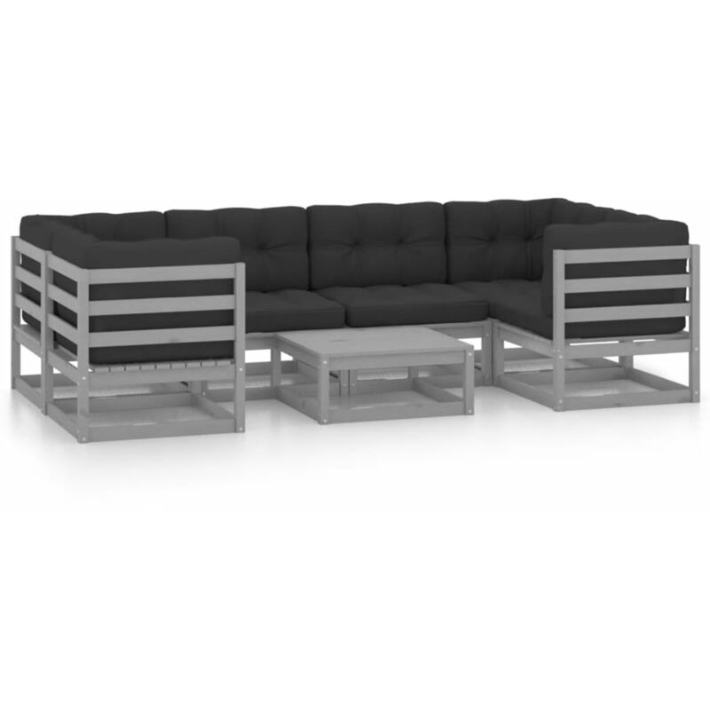 

vidaXL Juego de muebles de jardín 7 pzas y cojines gris madera pino - Gris