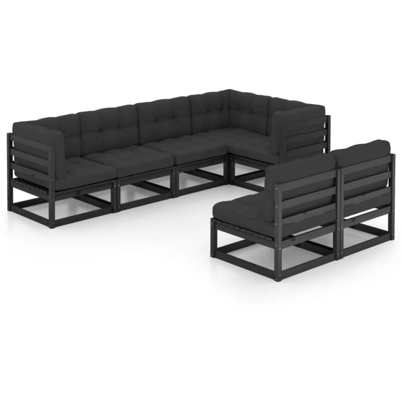 

Vidaxl - Juego de muebles de jardín 7 pzas y cojines madera maciza pino - Negro