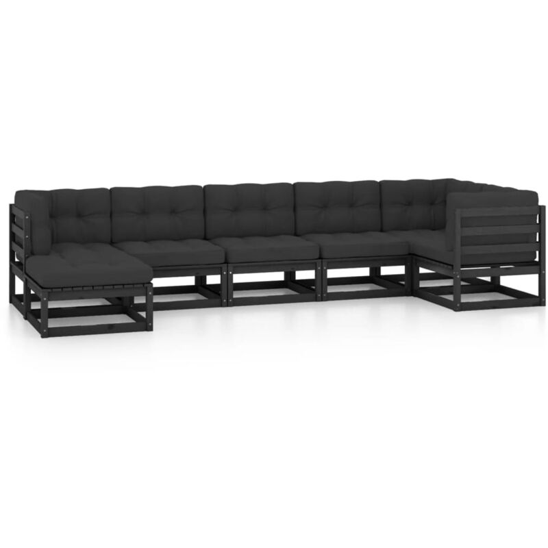

Vidaxl - Juego de muebles de jardín 7 pzas y cojines madera maciza pino - Negro