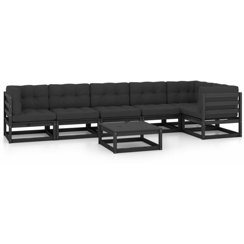 

Juego de muebles de jardín 7 pzas y cojines madera maciza pino - Negro - Vidaxl