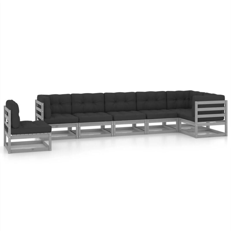 

Juego de muebles de jardín 7 pzas y cojines madera pino - Gris - Vidaxl