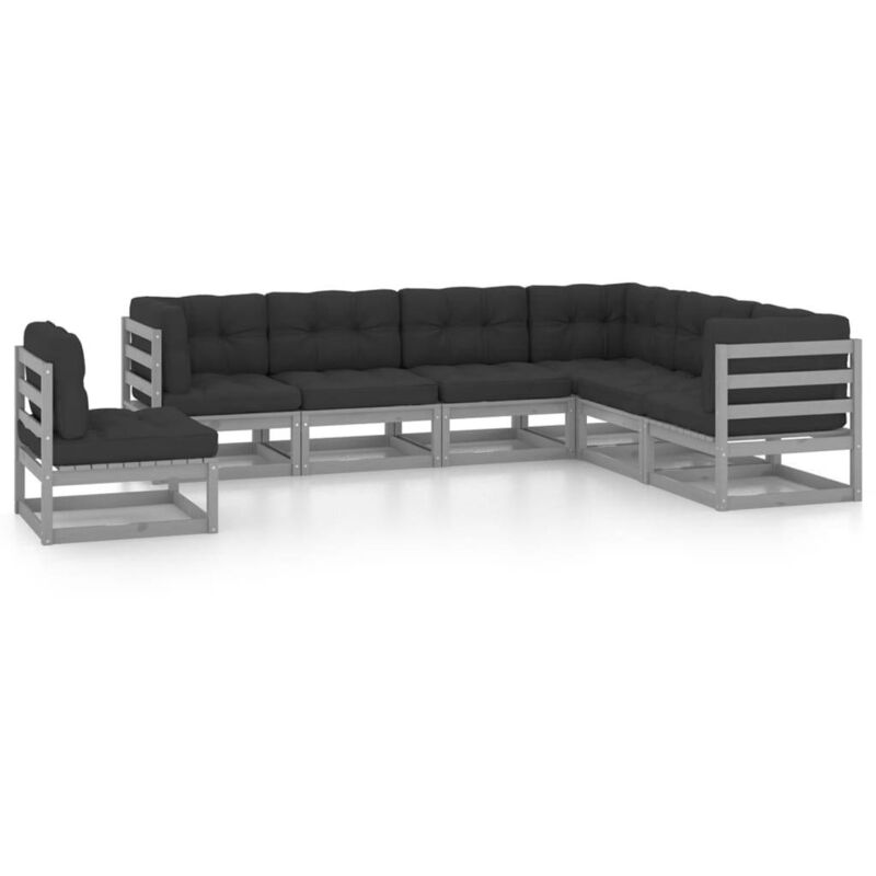 

Juego de muebles de jardín 7 pzas y cojines madera pino - Gris - Vidaxl