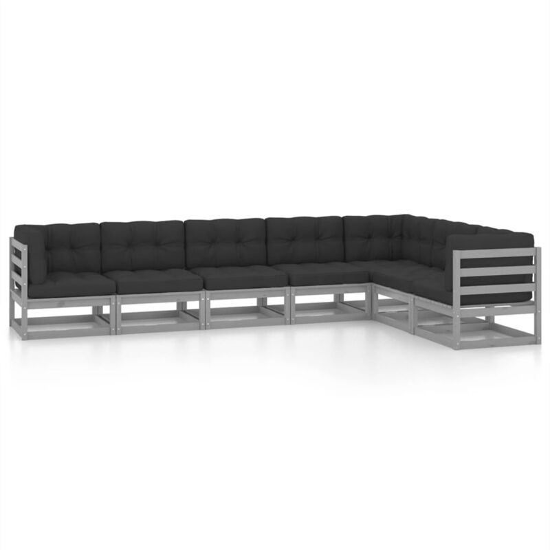 

Juego de muebles de jardín 7 pzas y cojines madera pino - Gris - Vidaxl