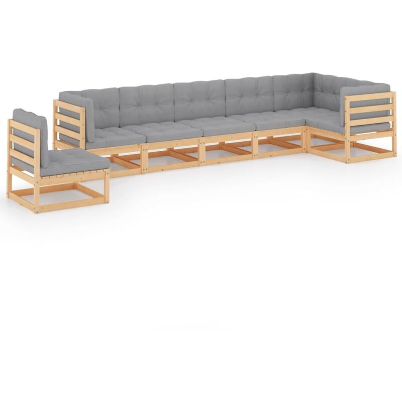 

vidaXL Juego de muebles de jardín 7 pzas y cojines madera pino maciza - Marrón