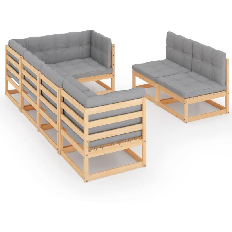 

vidaXL Juego de muebles de jardín 7 pzas y cojines madera pino maciza - Marrón