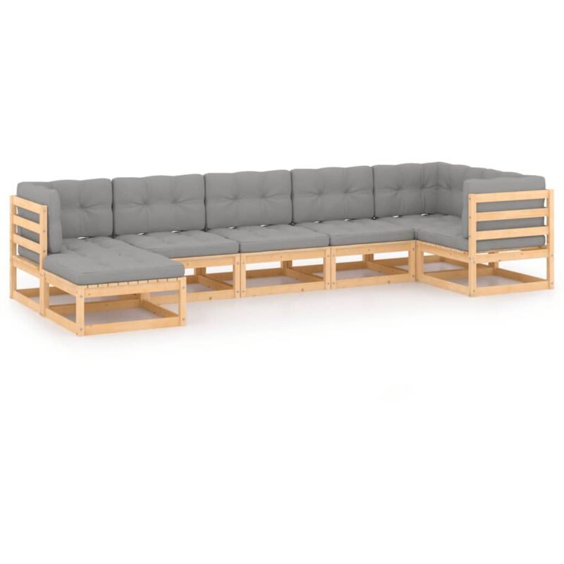 

vidaXL Juego de muebles de jardín 7 pzas y cojines madera pino maciza - Marrón