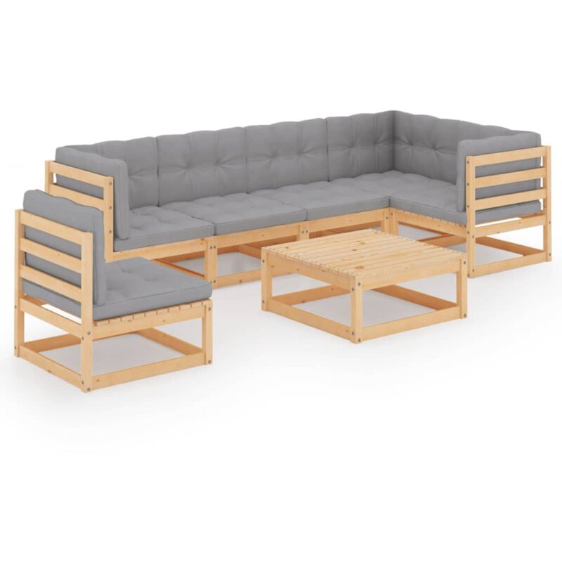 

vidaXL Juego de muebles de jardín 7 pzas y cojines madera pino maciza - Marrón