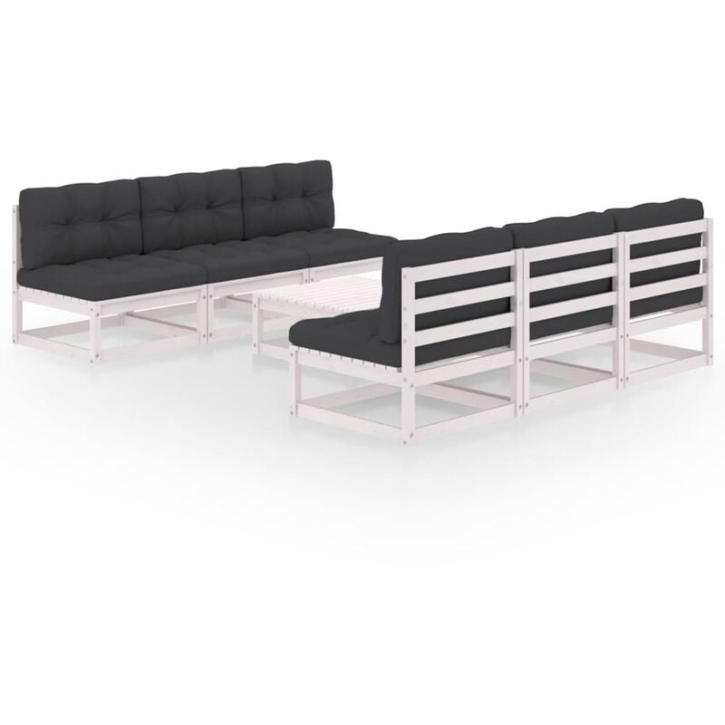 

vidaXL Juego de muebles de jardín 7 pzas y cojines madera pino maciza - Blanco