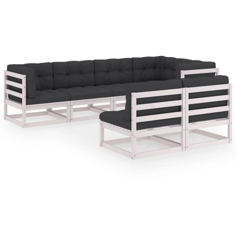 

vidaXL Juego de muebles de jardín 7 pzas y cojines madera pino maciza - Blanco