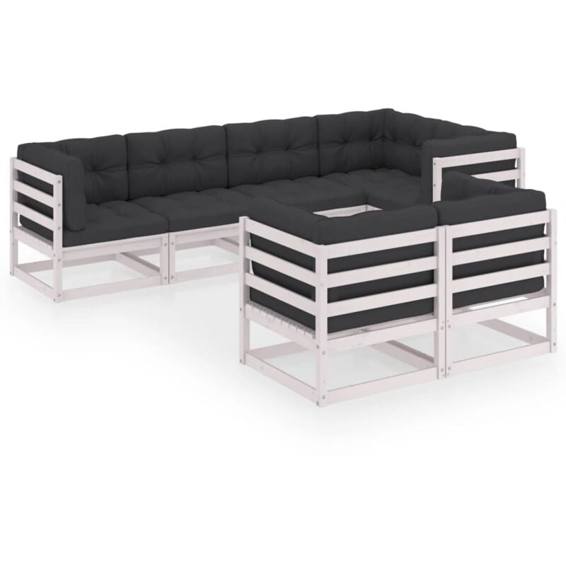 

vidaXL Juego de muebles de jardín 7 pzas y cojines madera pino maciza - Blanco