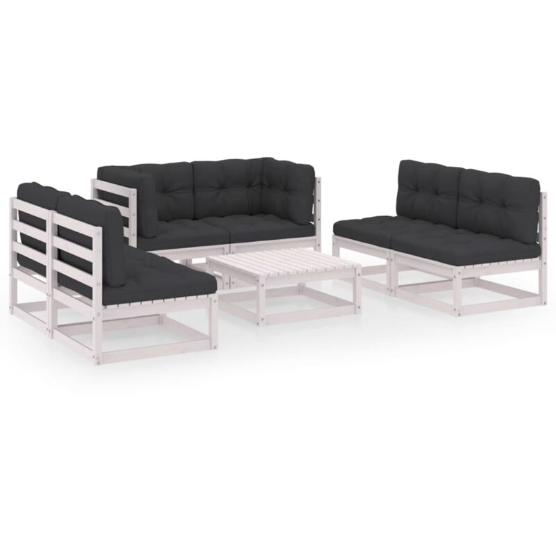 

vidaXL Juego de muebles de jardín 7 pzas y cojines madera pino maciza - Blanco