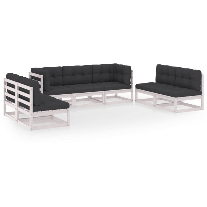 

vidaXL Juego de muebles de jardín 7 pzas y cojines madera pino maciza - Blanco