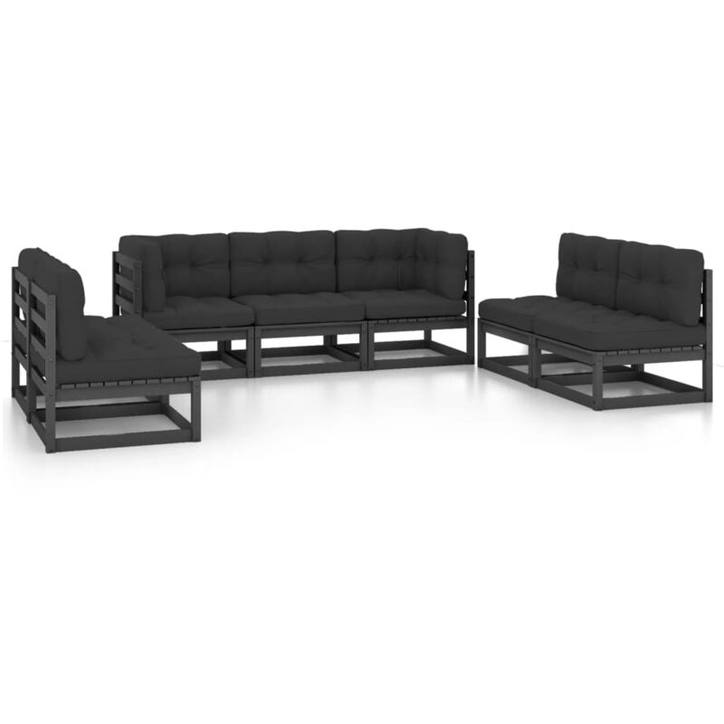 

Vidaxl - Juego de muebles de jardín 7 pzas y cojines madera pino maciza - Negro