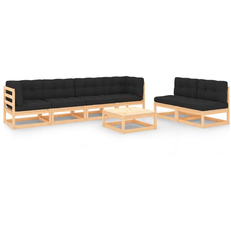 

vidaXL Juego de muebles de jardín 7 pzas y cojines madera pino maciza - Marrón
