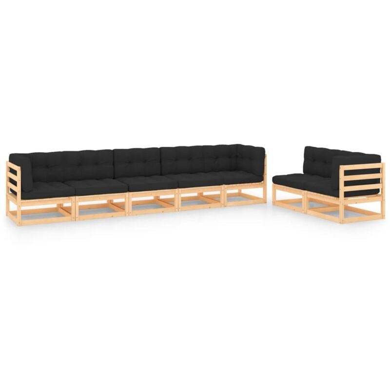 

vidaXL Juego de muebles de jardín 7 pzas y cojines madera pino maciza - Marrón