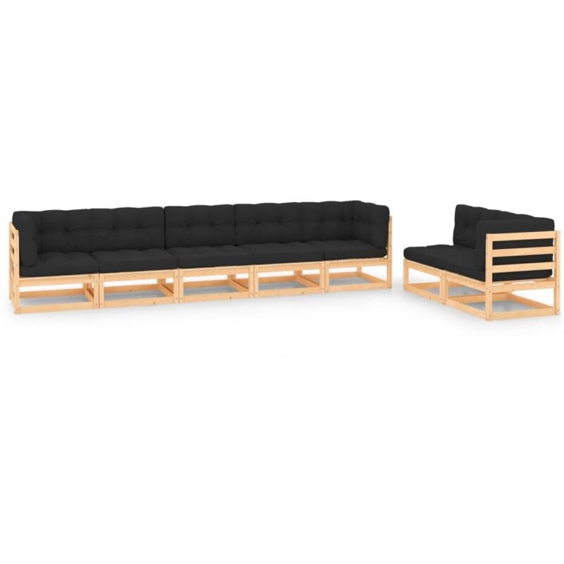 

vidaXL Juego de muebles de jardín 7 pzas y cojines madera pino maciza - Marrón