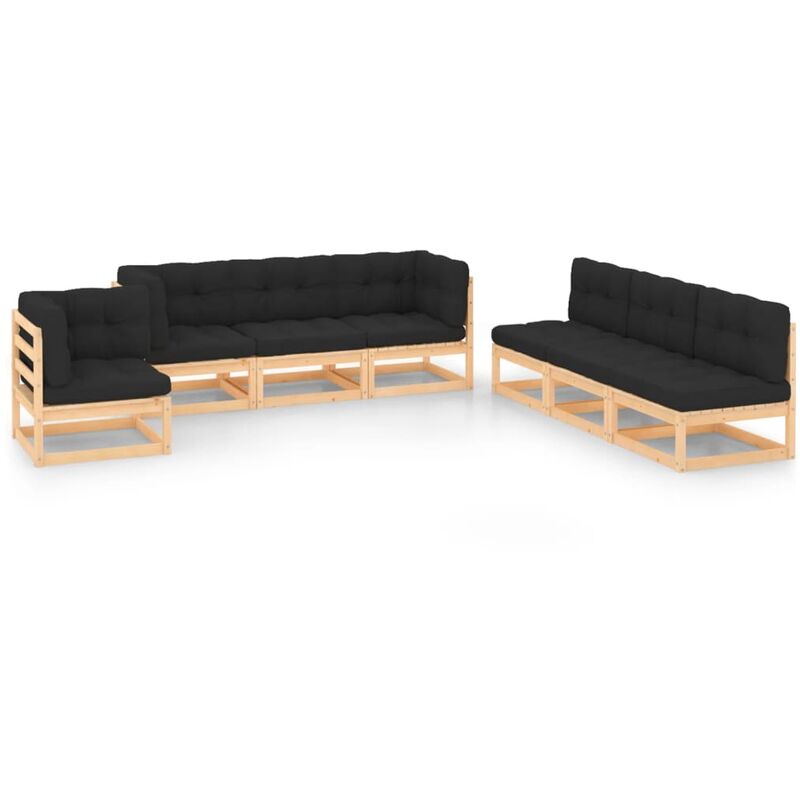 

vidaXL Juego de muebles de jardín 7 pzas y cojines madera pino maciza - Marrón