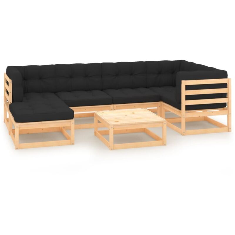 

vidaXL Juego de muebles de jardín 7 pzas y cojines madera pino maciza - Marrón