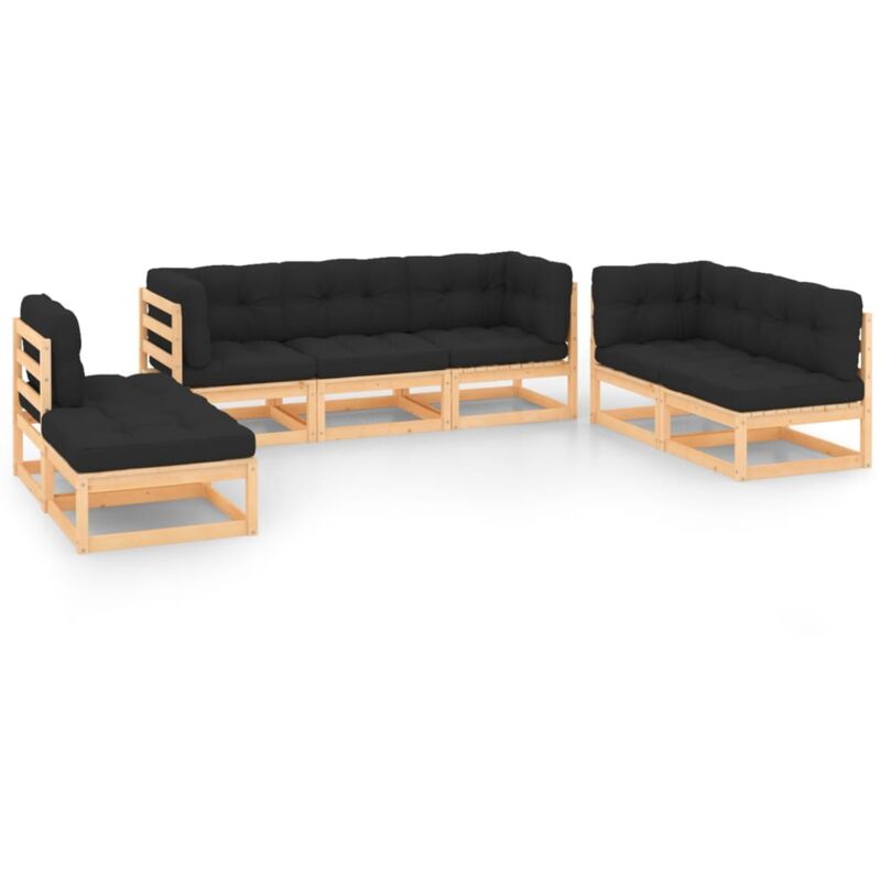 

vidaXL Juego de muebles de jardín 7 pzas y cojines madera pino maciza - Marrón