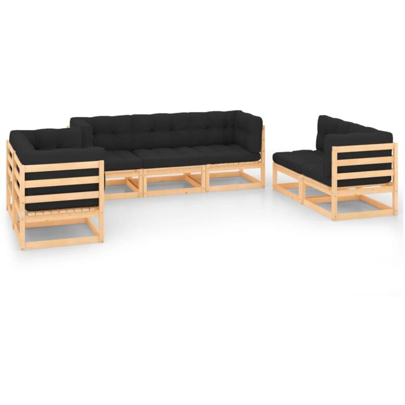

vidaXL Juego de muebles de jardín 7 pzas y cojines madera pino maciza - Marrón