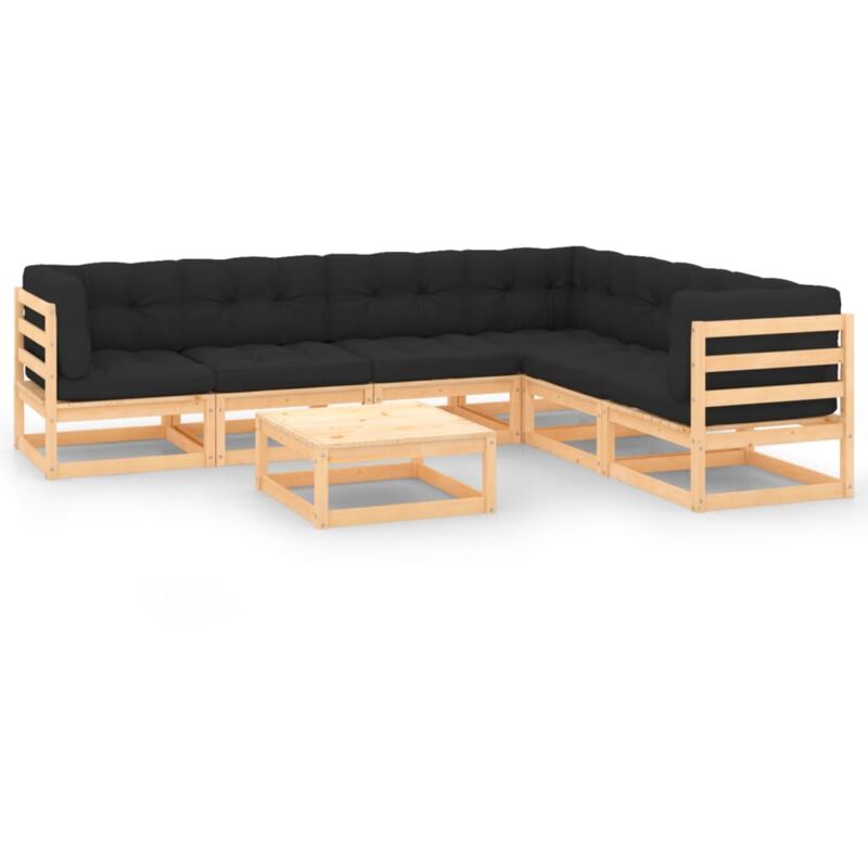 

vidaXL Juego de muebles de jardín 7 pzas y cojines madera pino maciza - Marrón