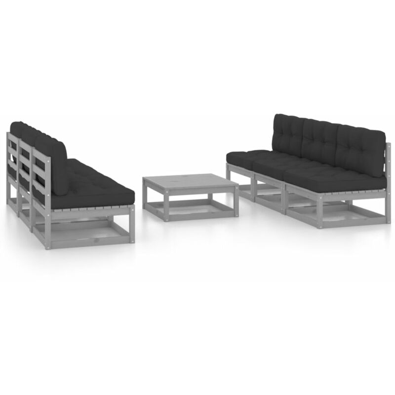 

vidaXL Juego de muebles de jardín 7 pzas y cojines madera pino maciza - Gris