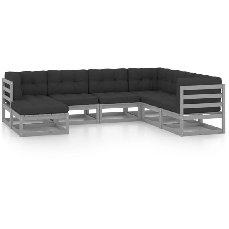 

vidaXL Juego de muebles de jardín 7 pzas y cojines madera pino maciza - Gris