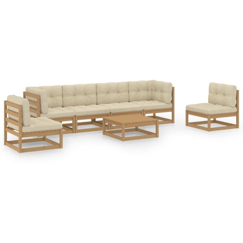 

Vidaxl - Juego de muebles de jardín 7 pzas y cojines madera pino maciza - Marrón