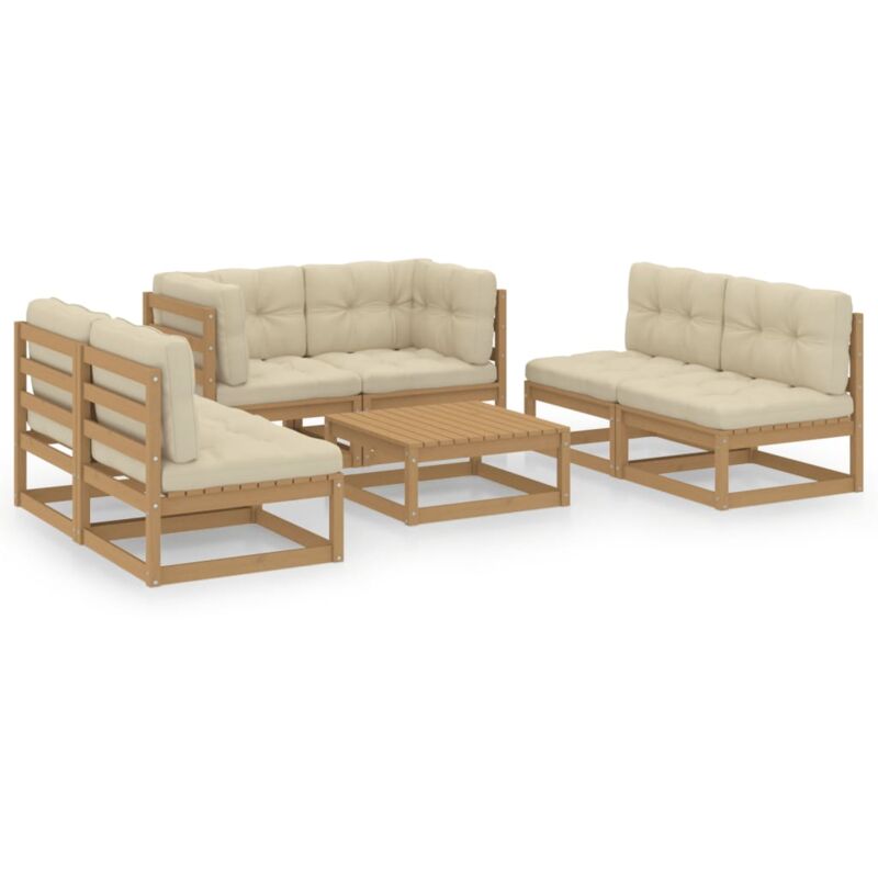 

Vidaxl - Juego de muebles de jardín 7 pzas y cojines madera pino maciza - Marrón