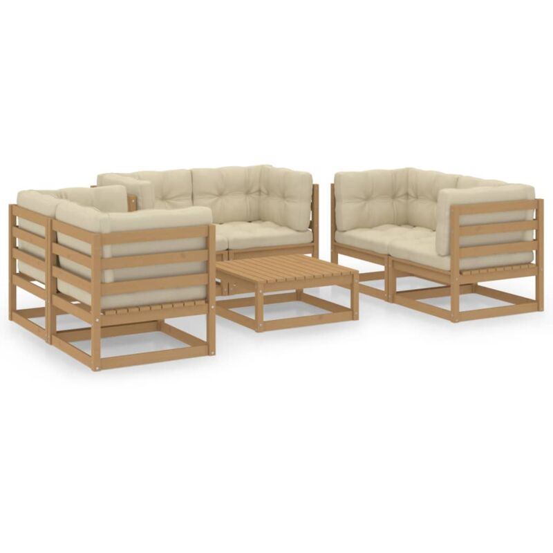 

Vidaxl - Juego de muebles de jardín 7 pzas y cojines madera pino maciza - Marrón