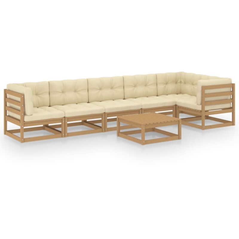 

Vidaxl - Juego de muebles de jardín 7 pzas y cojines madera pino maciza - Marrón