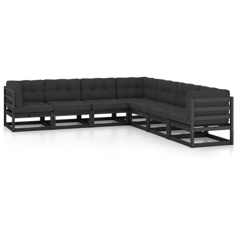 

Vidaxl - Juego de muebles de jardín 7 pzas y cojines negro madera pino - Negro