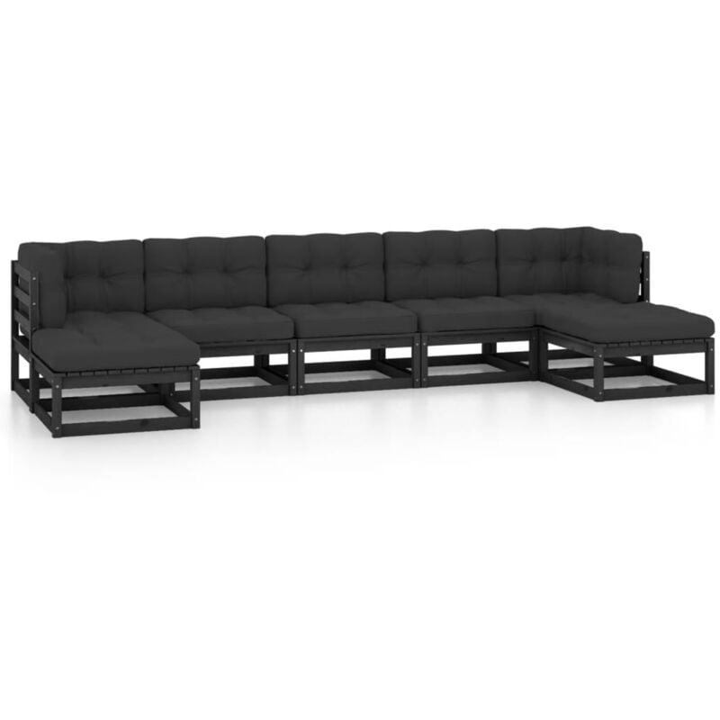 

Vidaxl - Juego de muebles de jardín 7 pzas y cojines negro madera pino - Negro