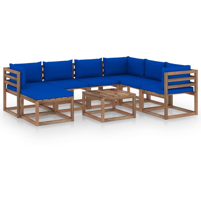 

vidaXL Juego de muebles de jardín 8 piezas con cojines azul - Marrón