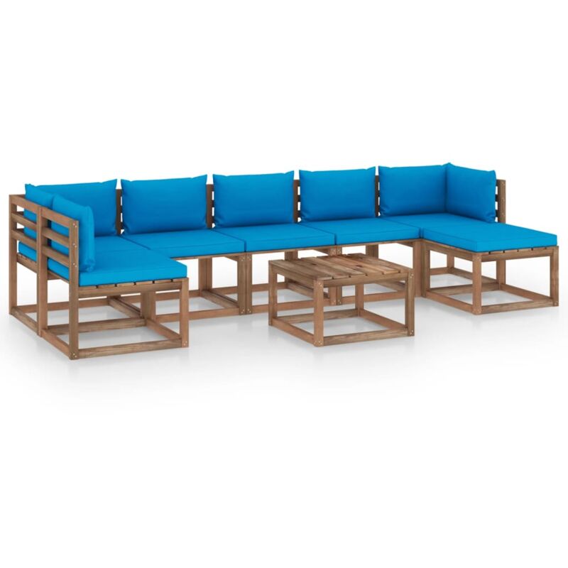 

vidaXL Juego de muebles de jardín 8 piezas con cojines azul claro - Marrón
