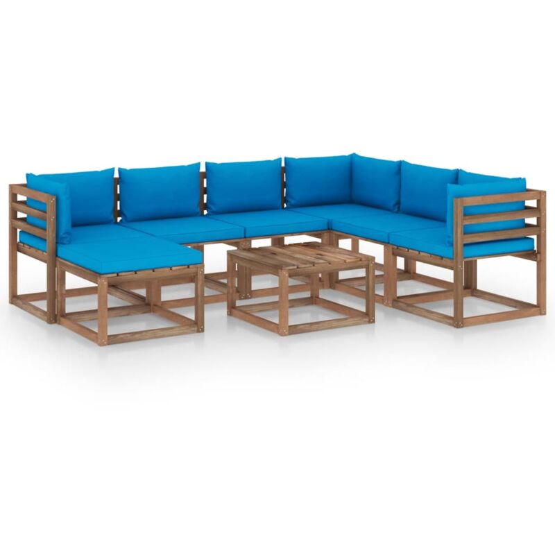 

vidaXL Juego de muebles de jardín 8 piezas con cojines azul claro - Marrón