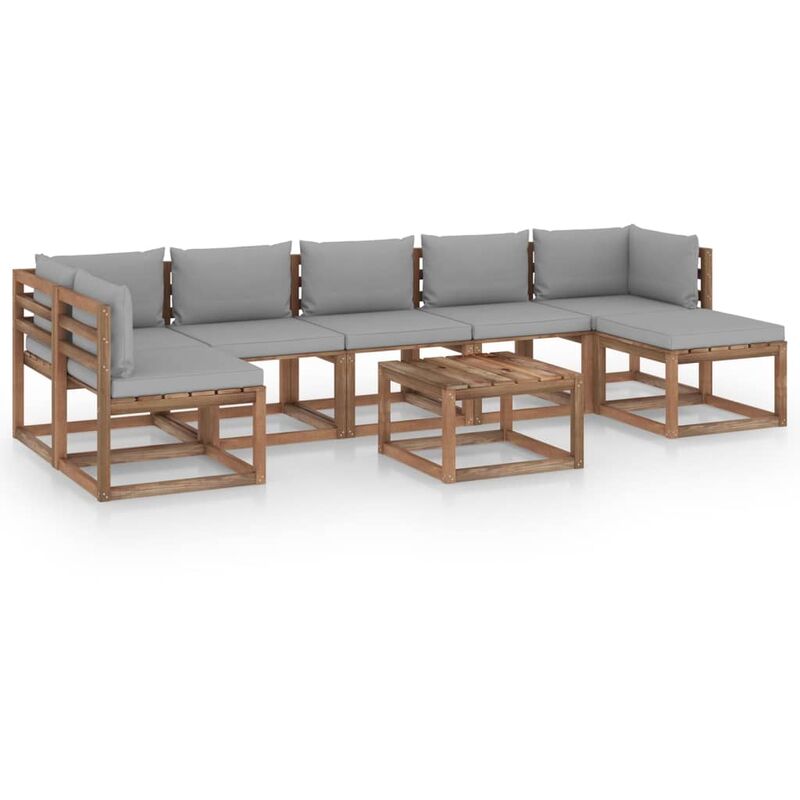 

vidaXL Juego de muebles de jardín 8 piezas con cojines grises - Marrón