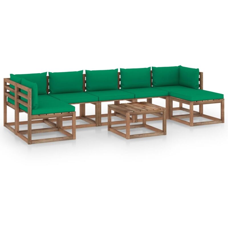 

vidaXL Juego de muebles de jardín 8 piezas con cojines verde - Marrón