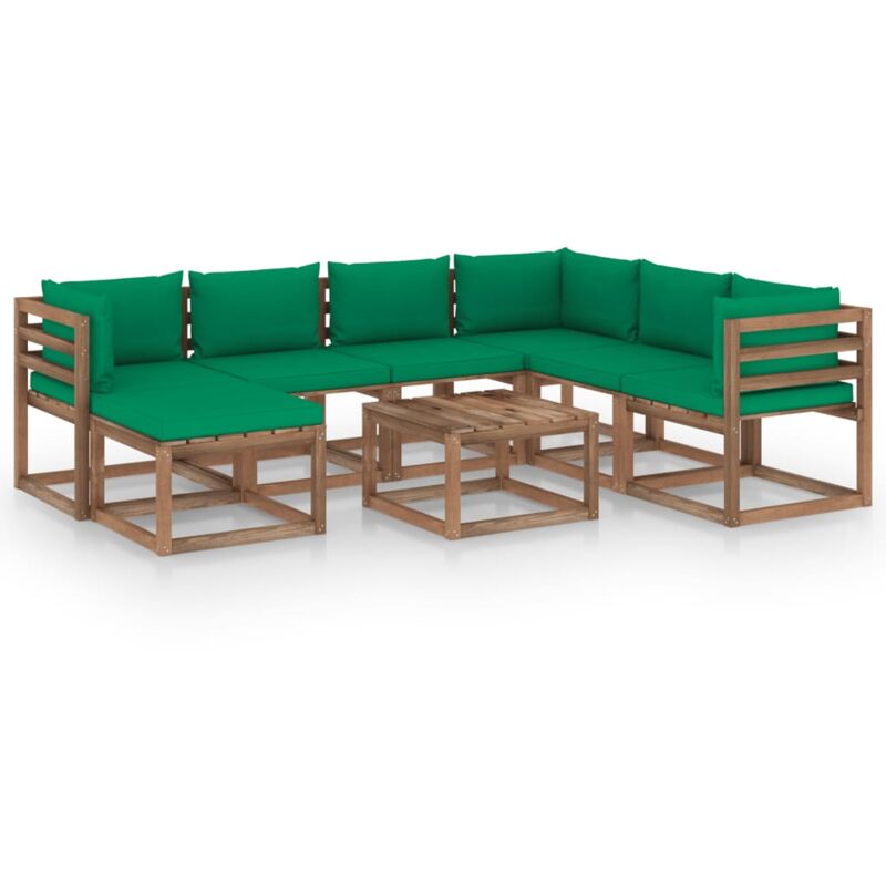 

vidaXL Juego de muebles de jardín 8 piezas con cojines verde - Marrón