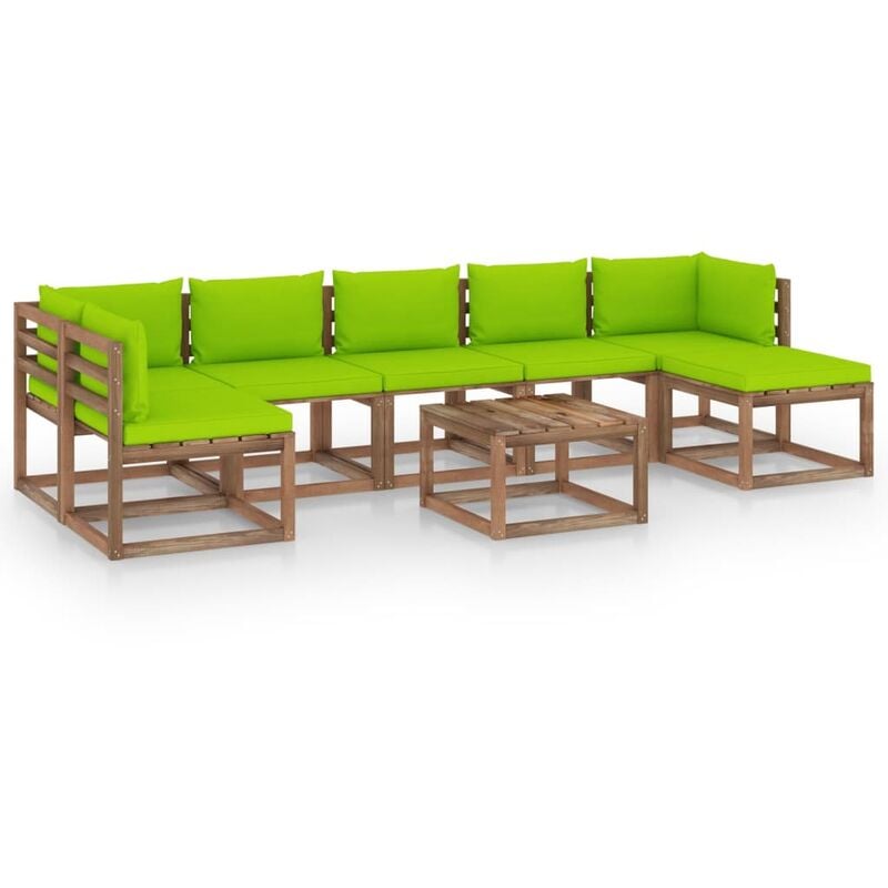 

vidaXL Juego de muebles de jardín 8 piezas con cojines verde brillante - Marrón